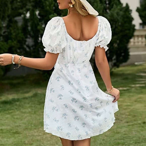 GRACEVINES Women’s Square Neck Smocked Ruffle Mini Dress - Picture 3 of 5